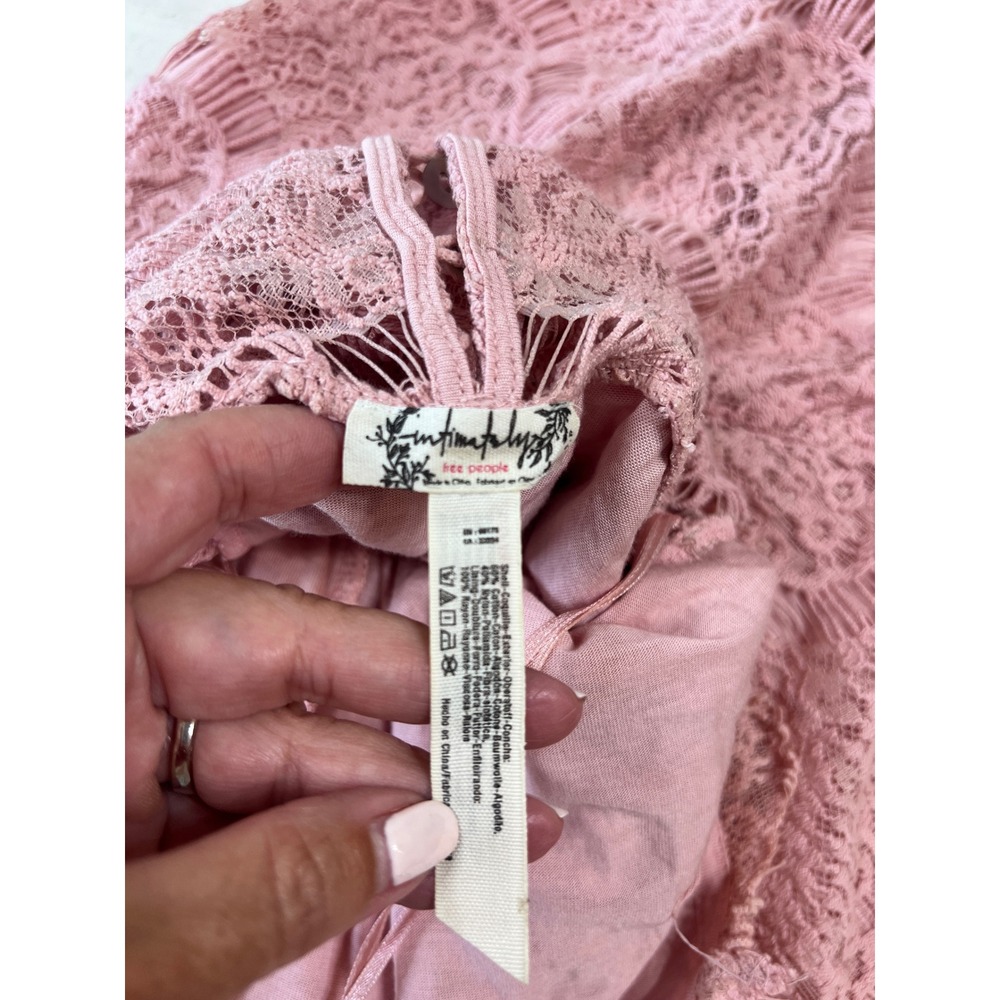 Free People Intimately Adella Mini Dress Pink Crochet Lace Halter Boho Small - Picture 6 of 6